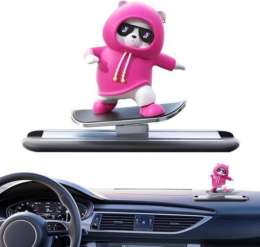 Skateboarding Panda Car Dashboard Figurines Auto Sliding